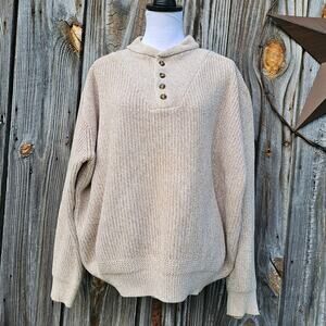 Henley Sweater Cabela's Size XL Tan Knit 1/4 Button Men's Pullover Fisherman